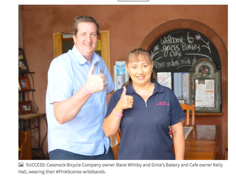 Cessnock Bicycle Company and Grice’s Bakery’s Pink Scones initiative raises $1500 for National Breast Cancer Foundation